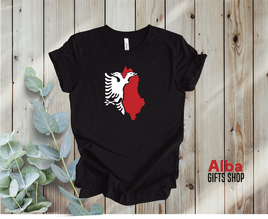 Albanian Flag and Map T-Shirt – Red and Black Country Shirt