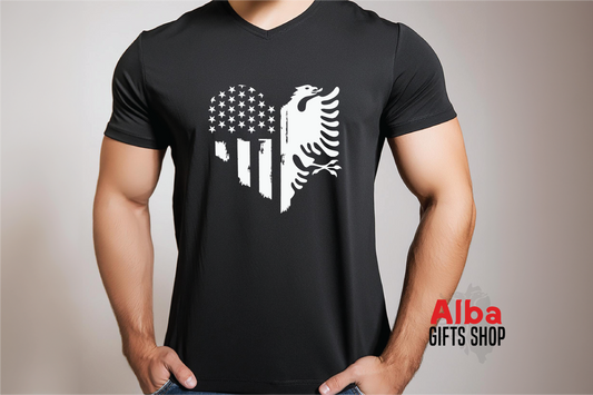 Albanian American Heart Shirt – Dual Flag Tee – Mixed Heritage T-Shirt