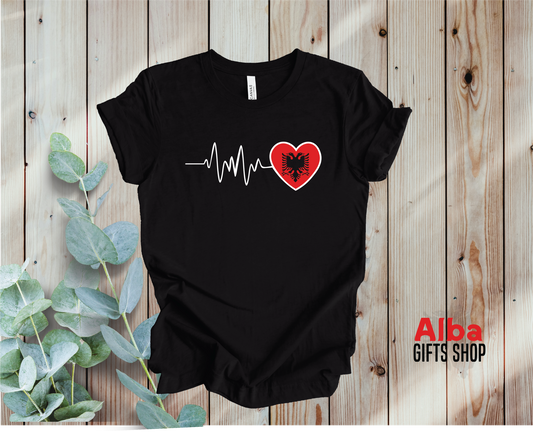 Albanian Heartbeat T-Shirt – Albania Heart Design