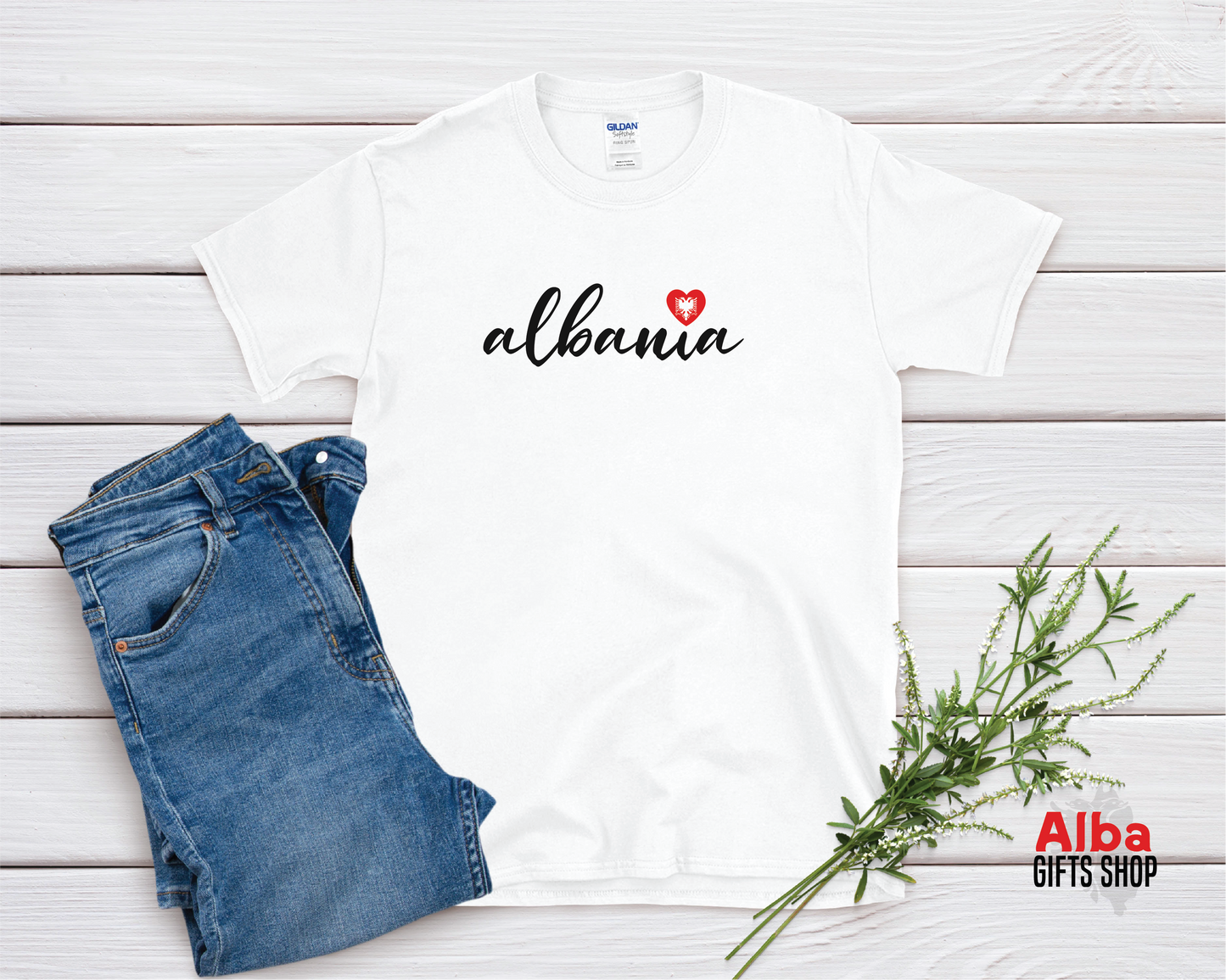 Albania T-Shirt with Heart – Albanian Pride Shirt