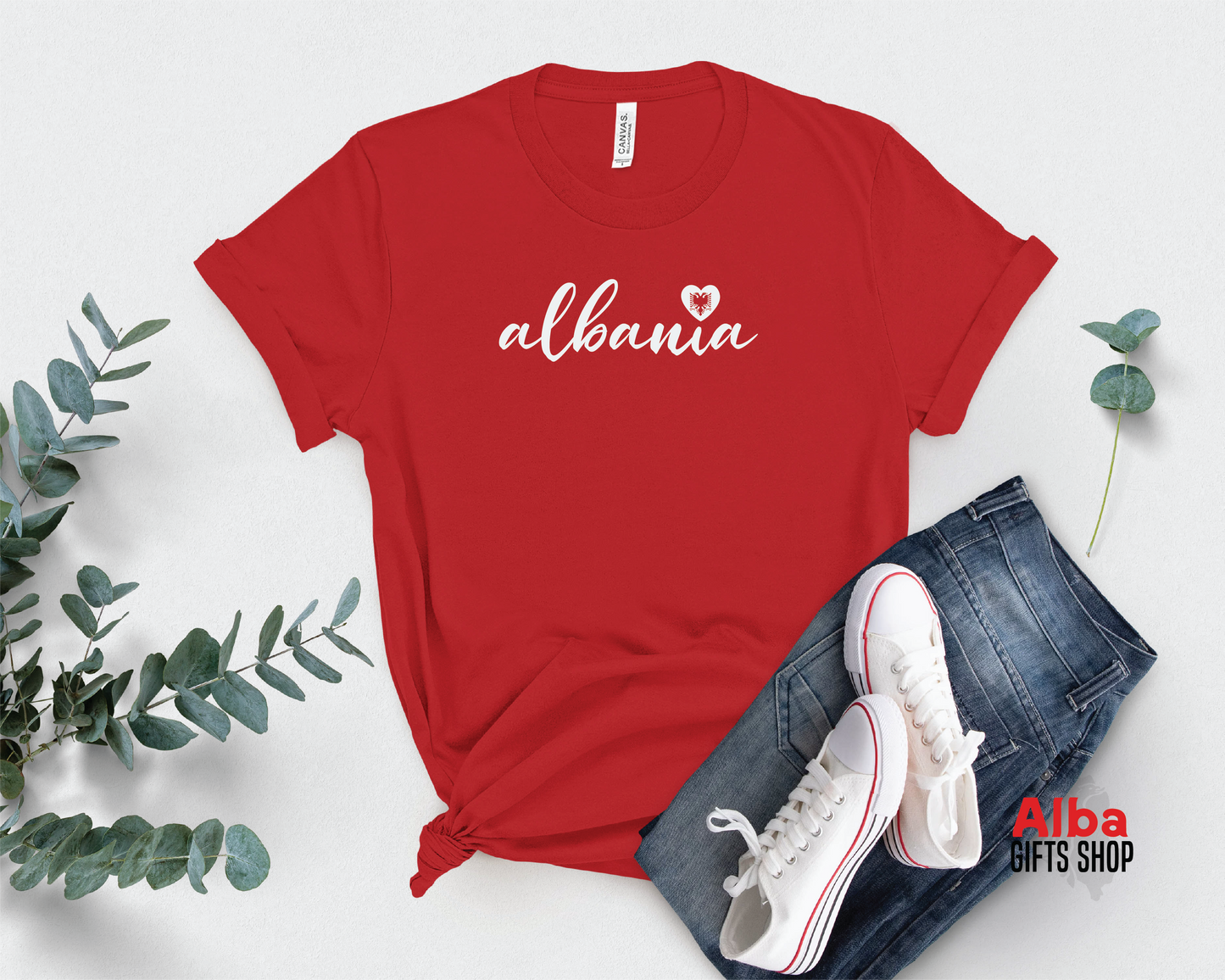 Albania T-Shirt with Heart – Albanian Pride Shirt