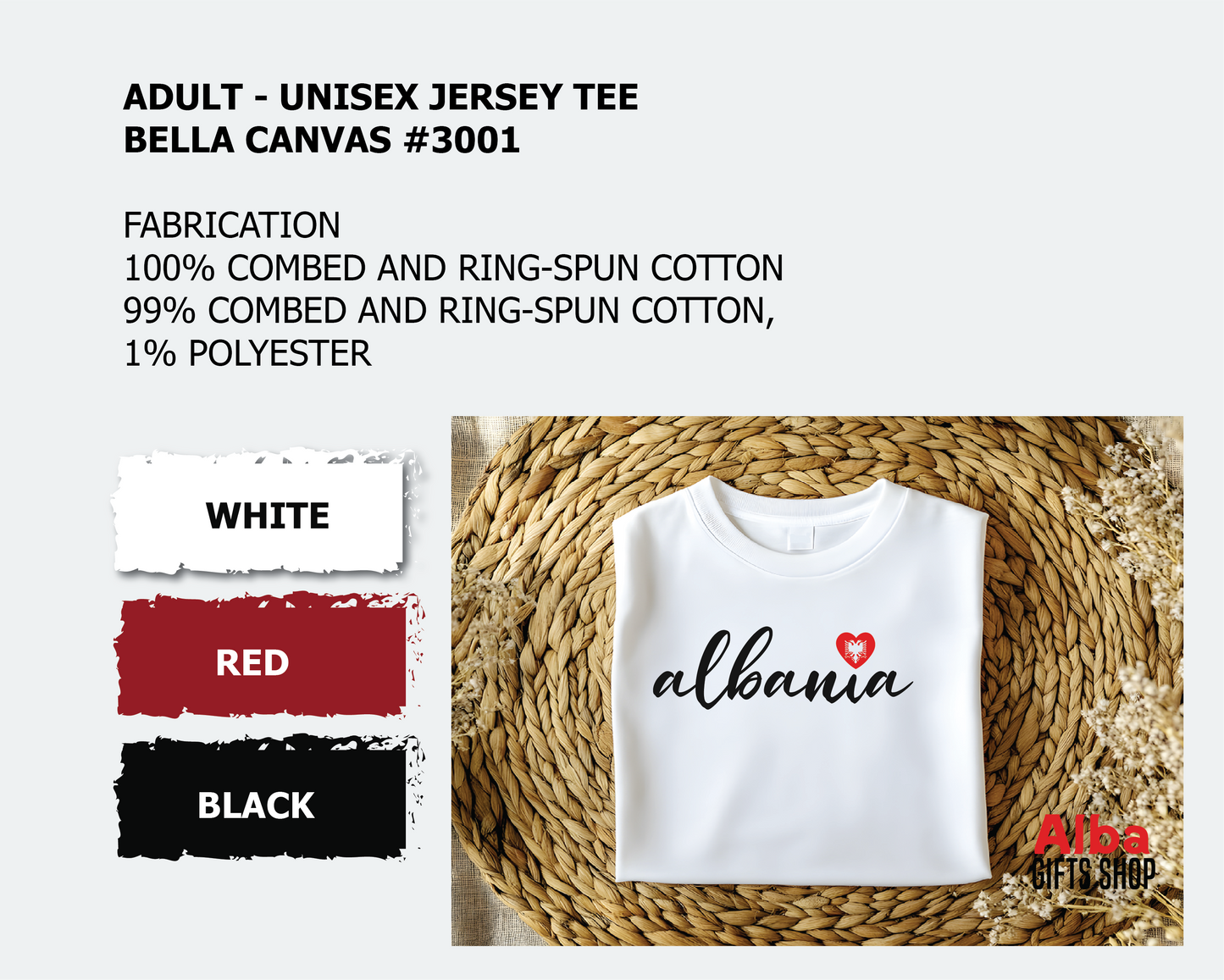 Albania T-Shirt with Heart – Albanian Pride Shirt